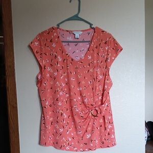 Liz Claiborne Pink Cap Sleeve Blouse with Tie Front